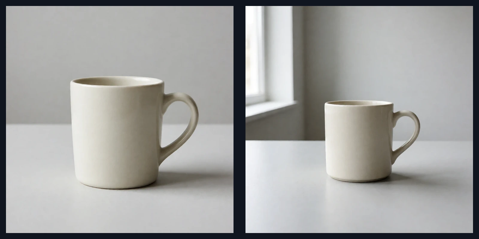 A comparison of mug images made with two lighting descriptions